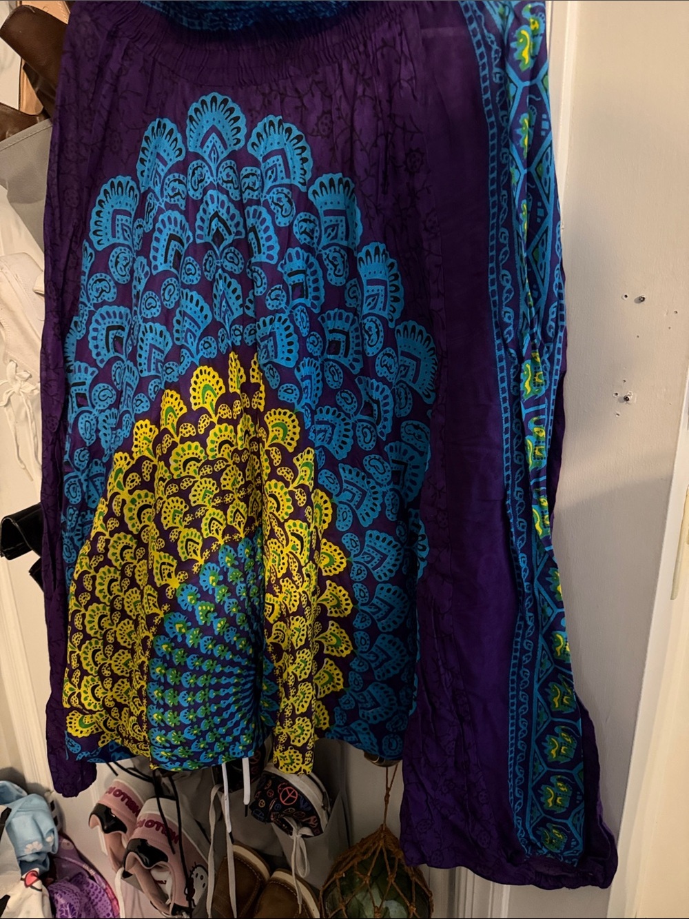 Purple Maxi Skirt with Blue and Yellow Mosaic Print